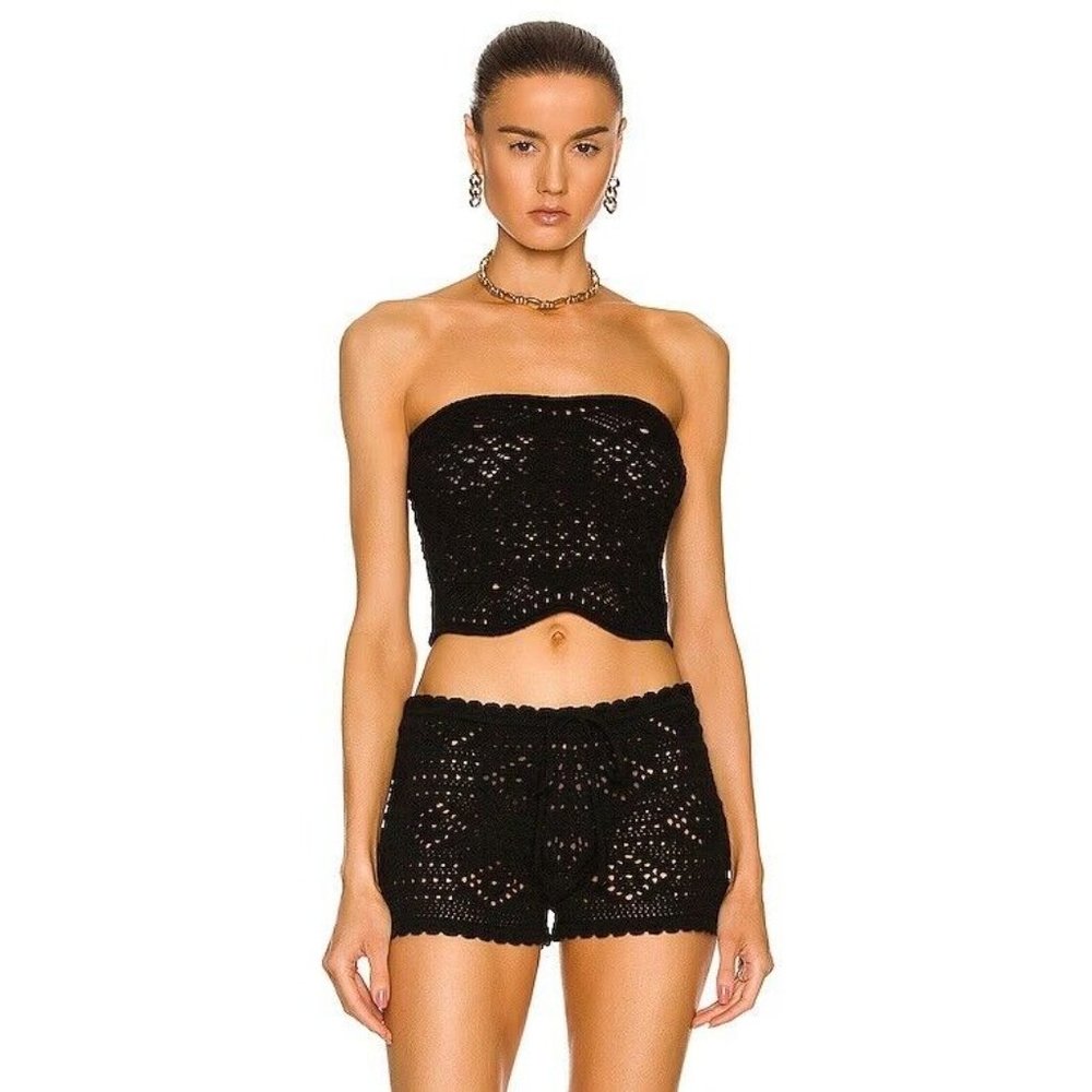 Saint Laurent Crochet Shorts Noir Black Wool Knit Italy - Picture 2 of 8